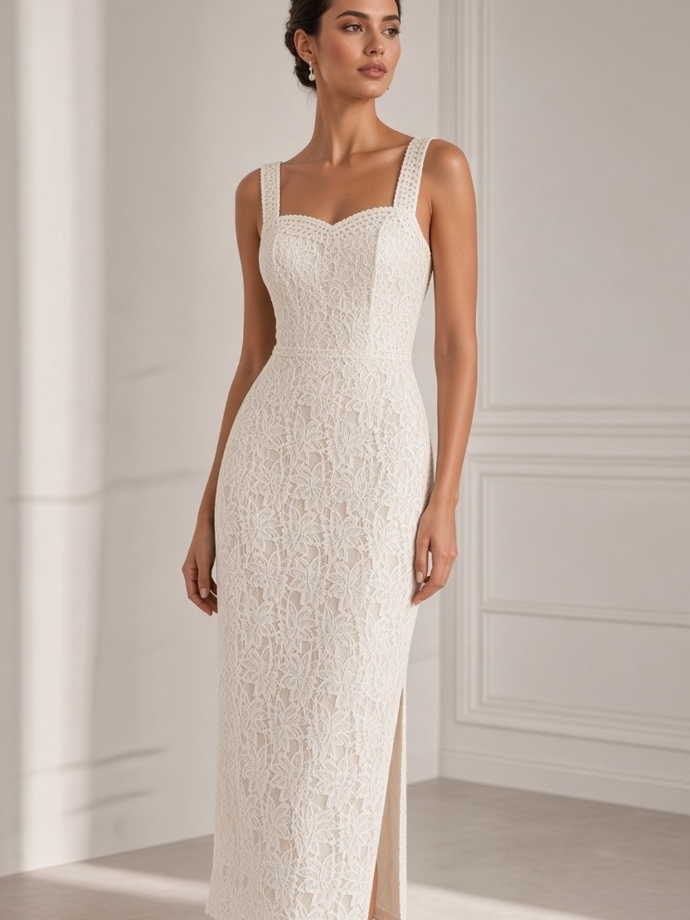Custom Elegant Ivory Lace Evening Dress. Size 00.